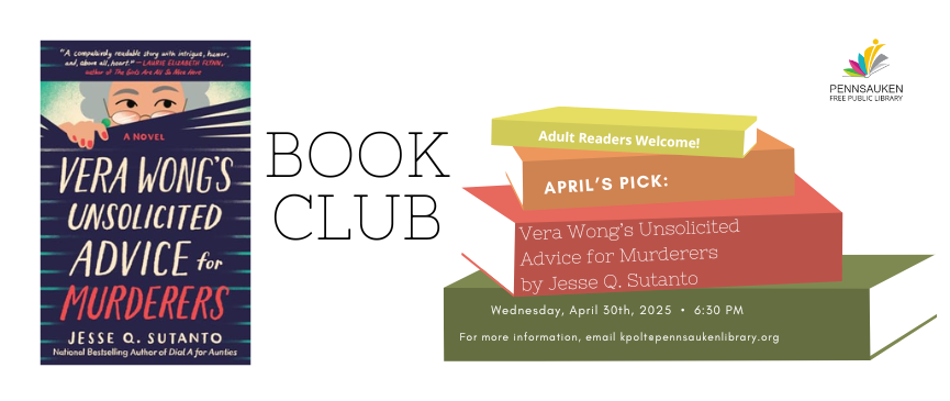 Book club on April 30 at 6:30 PM