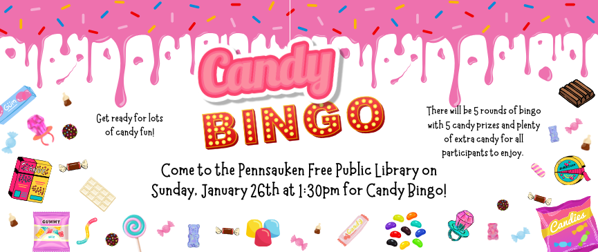Families and all ages are welcome! In this sugary program, we will play 5 rounds of bingo and the winner of each round will win a prize of candy goodness (there will be lots of extra candy for everyone to enjoy)!