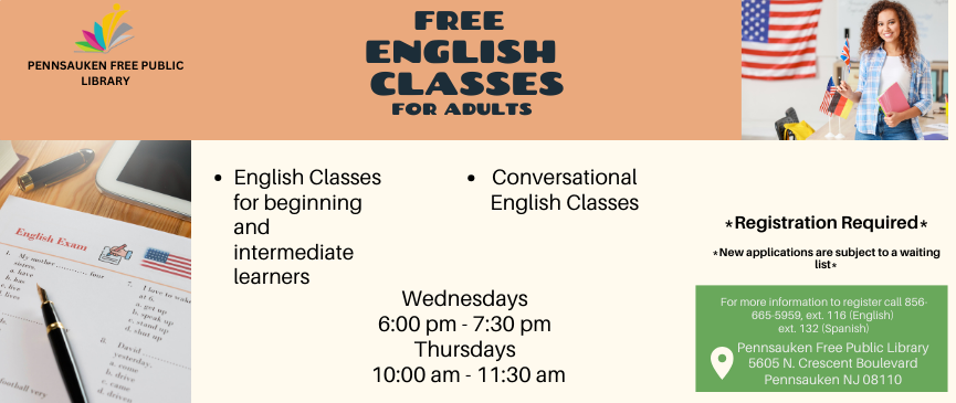 ESL Wednesdays  6:00 pm - 7:30 pm  Thursdays              10:00 am - 11:30 am  