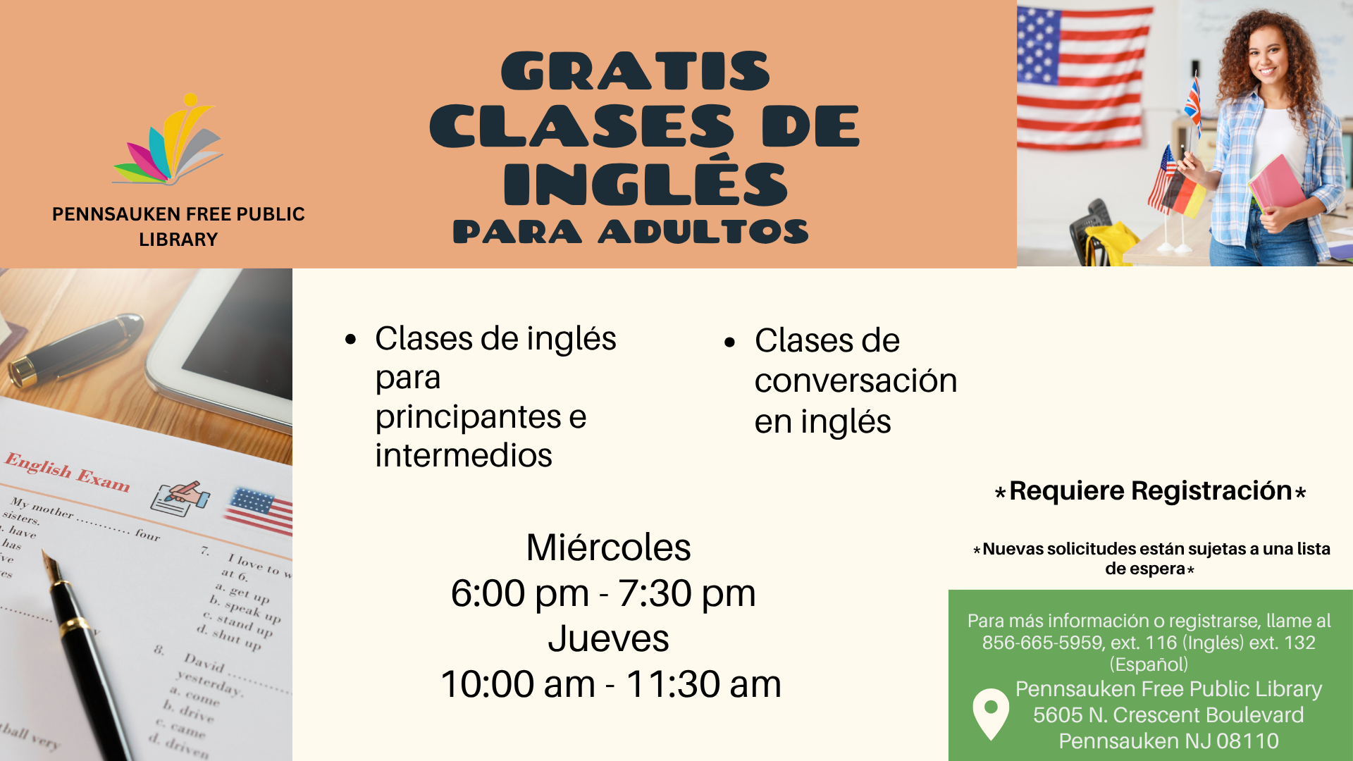 Adult Services Specialist Rayel Sample leads an ESL Conversation group on Wednesday evenings and Thursday mornings. Visit the library to register.