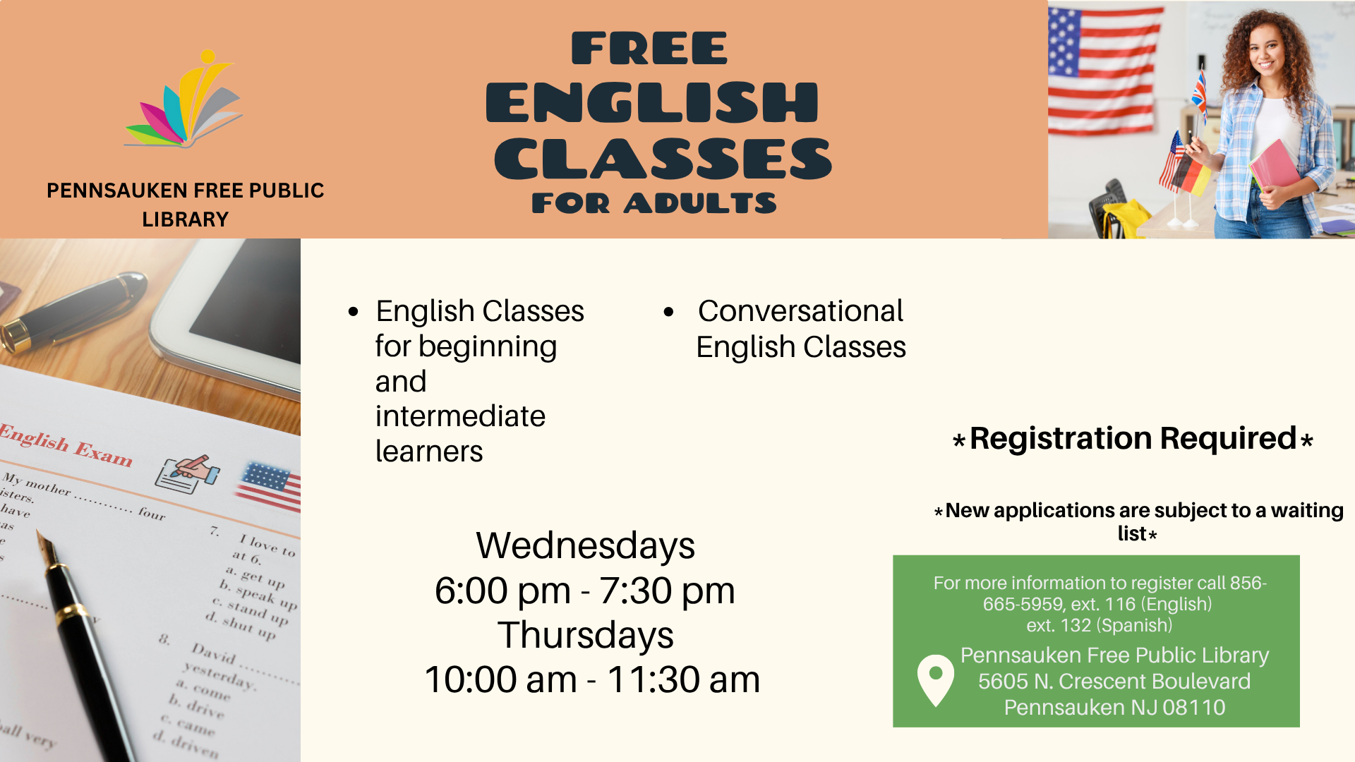 Adult Services Specialist Rayel Sample leads an ESL Conversation group on Wednesday evenings and Thursday mornings. Visit the library to register.
